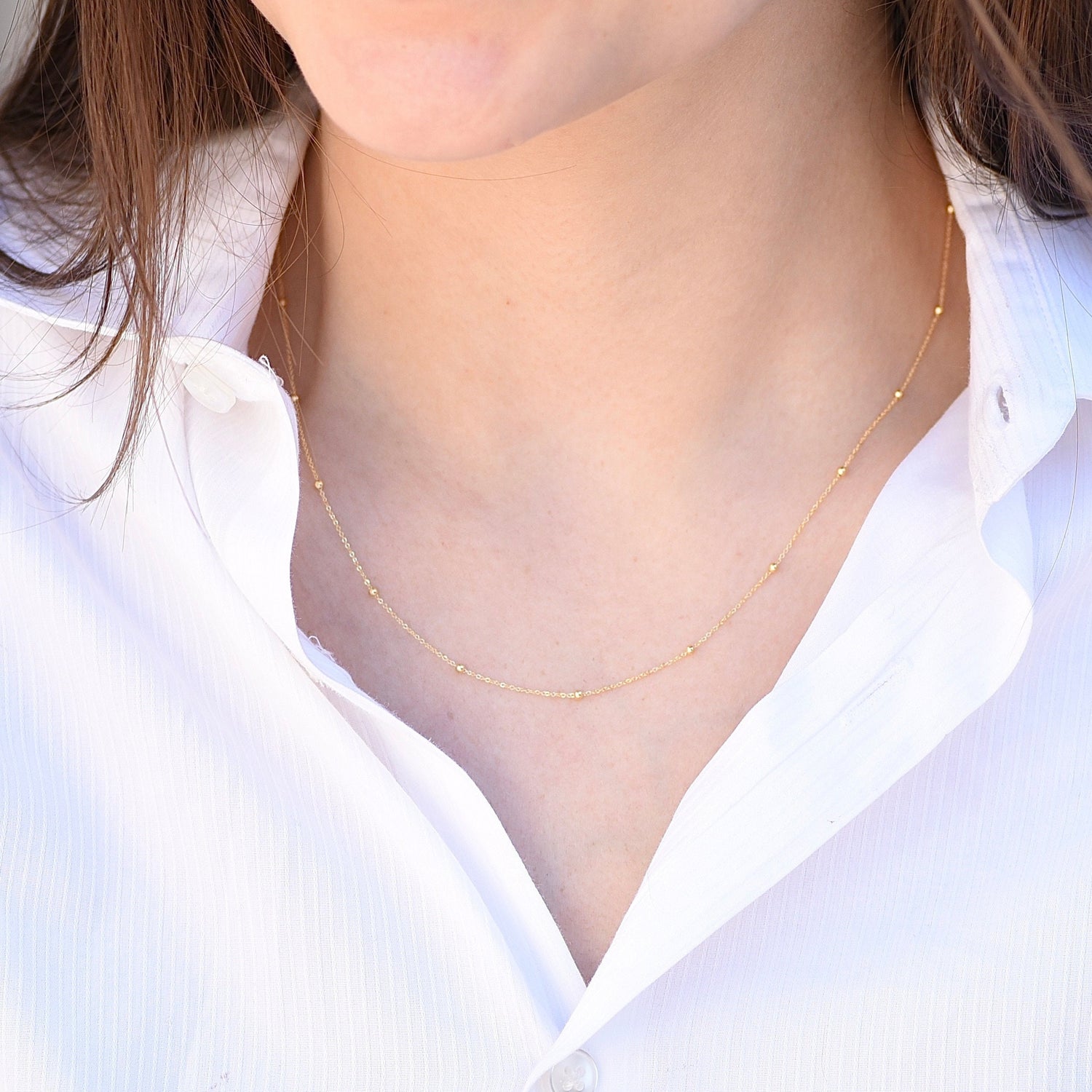 14K Gold Satellite Necklace, 14k Gold Satellite Choker - Sash Jewelry