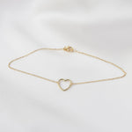 Adjustable 14K gold anklet with heart charm
