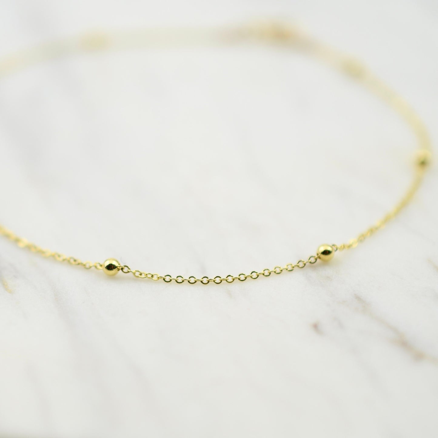 14K Gold Beaded Anklet