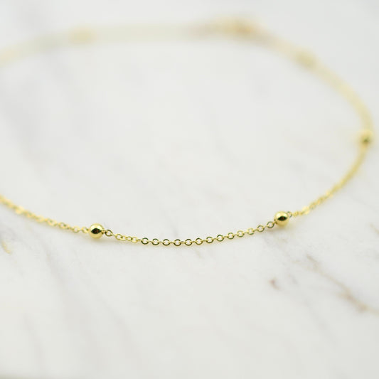 14K Gold Beaded Anklet