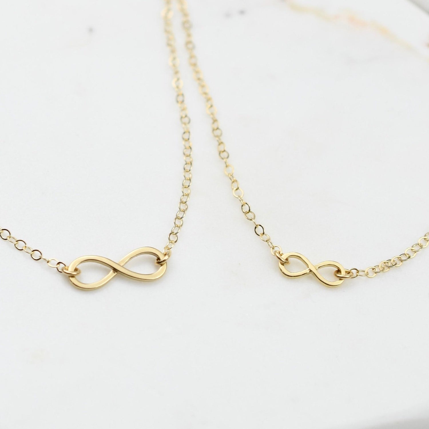 14k solid gold mother daughter infinity necklace set matching infinity charm necklaces yellow gold