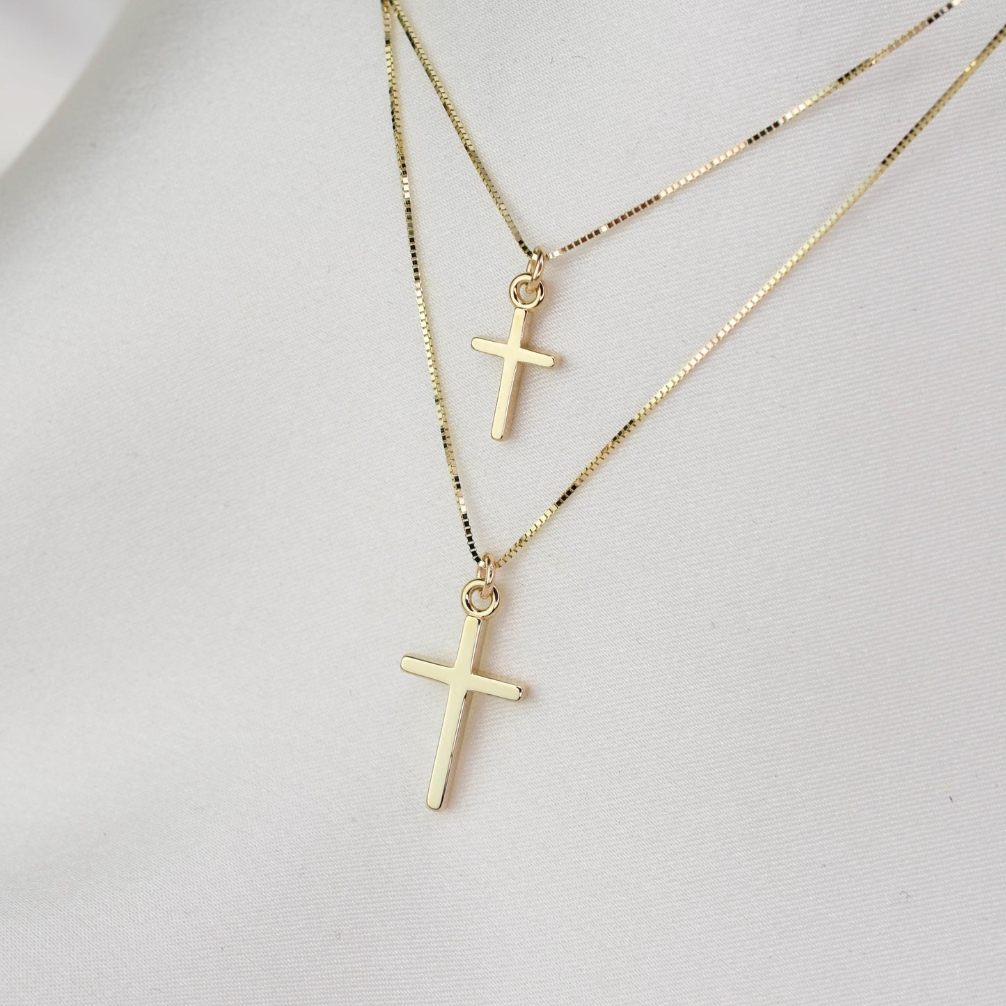 14K Gold Mother Daughter Cross Necklace Set