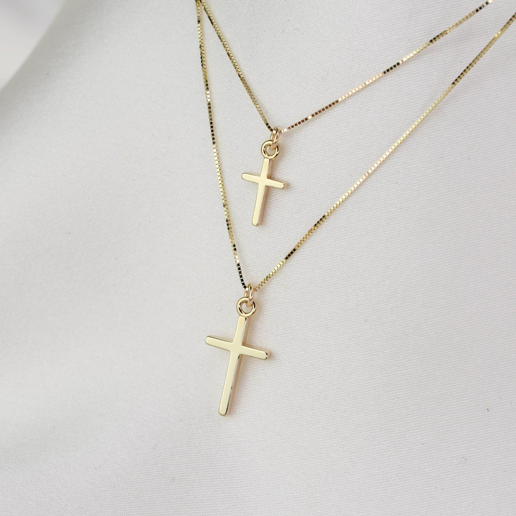 14K Gold Mother Daughter Cross Necklace Set - Sash Jewelry