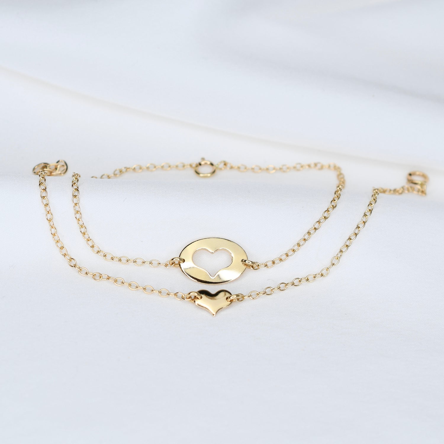 Mother Daughter Bracelet Set – 14K Gold Heart Charm Bracelets - Sash Jewelry