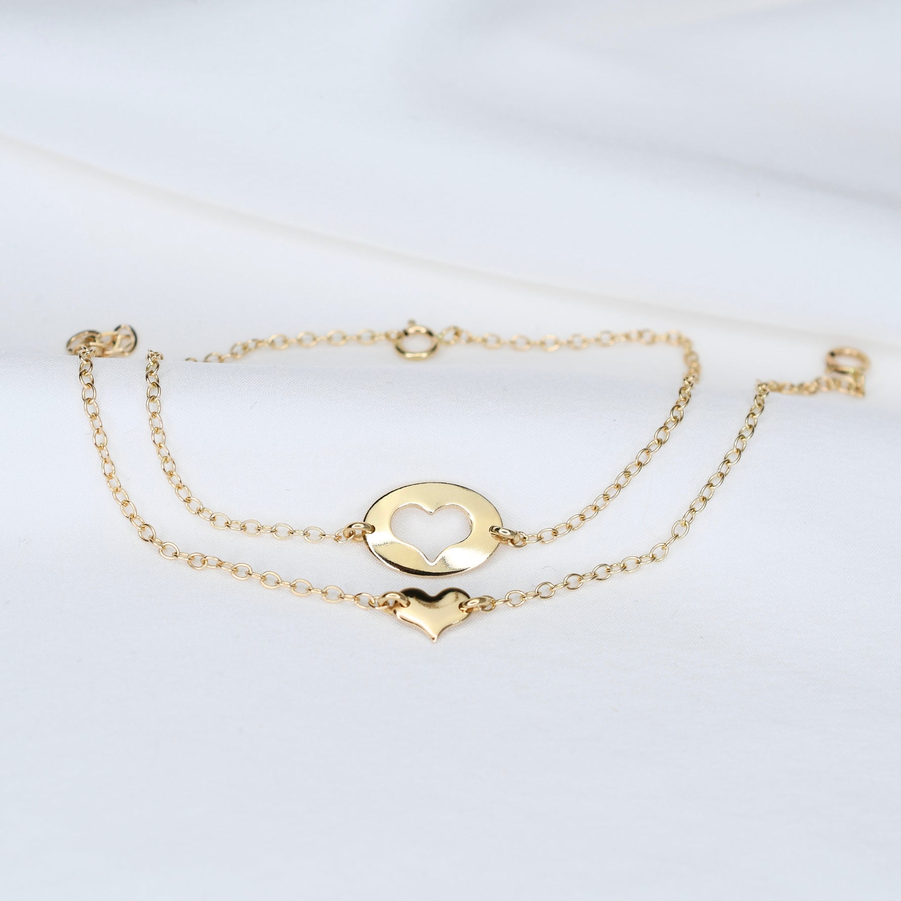 Mother Daughter Bracelet Set – 14K Gold Heart Charm Bracelets - Sash Jewelry