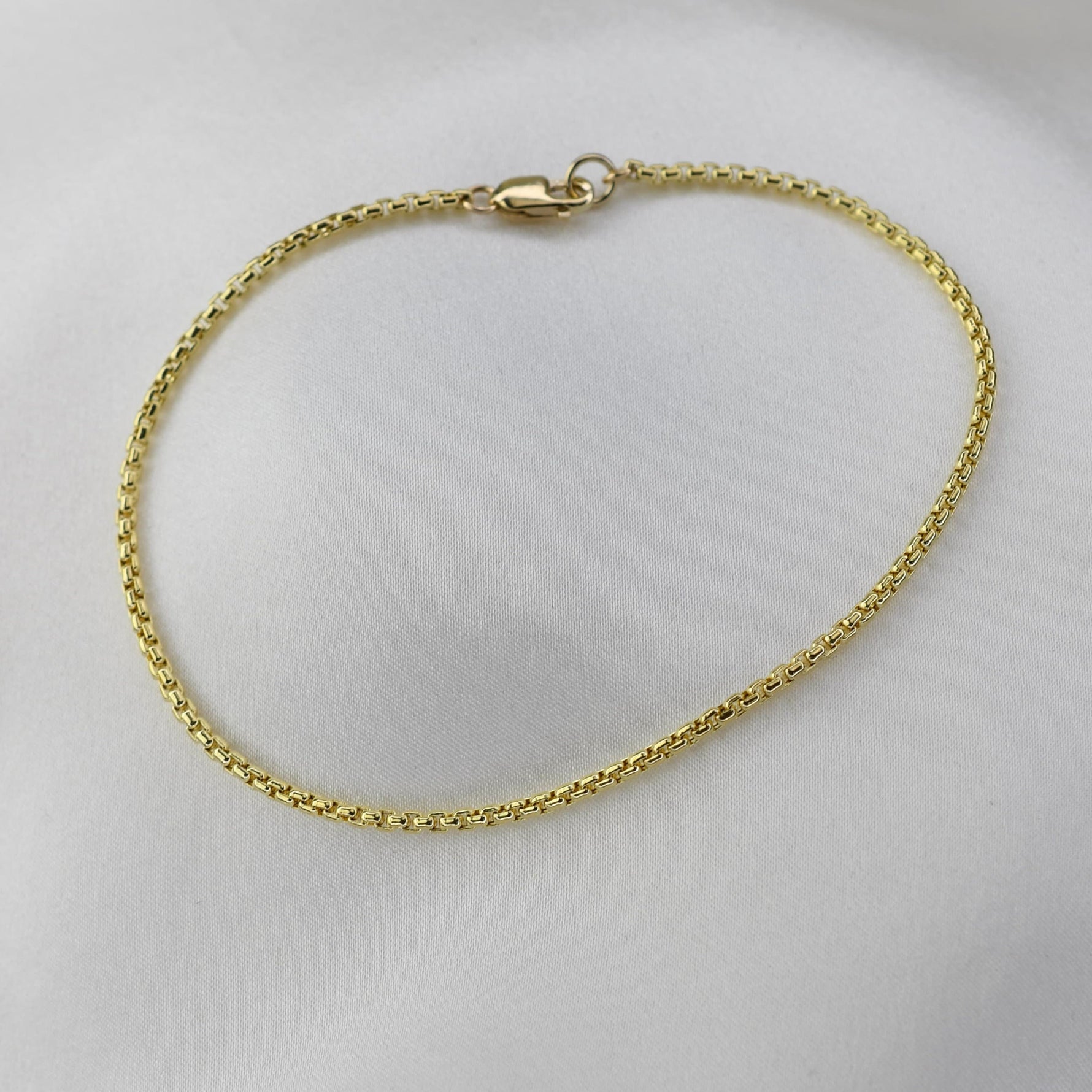 14K Gold Rounded Box Chain Bracelet for Men - 1.7mm - Sash Jewelry