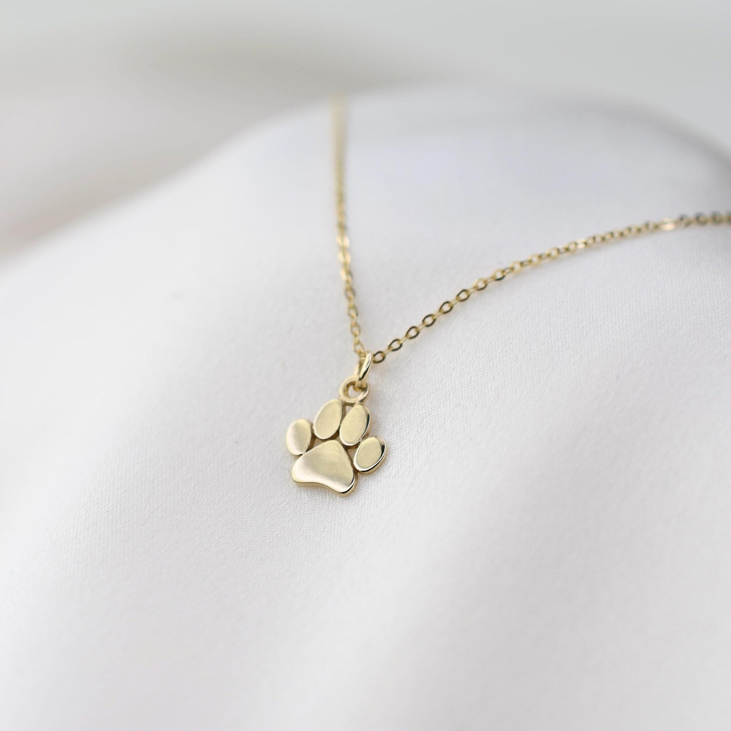 14K Gold Paw Charm Necklace for Dog Lovers