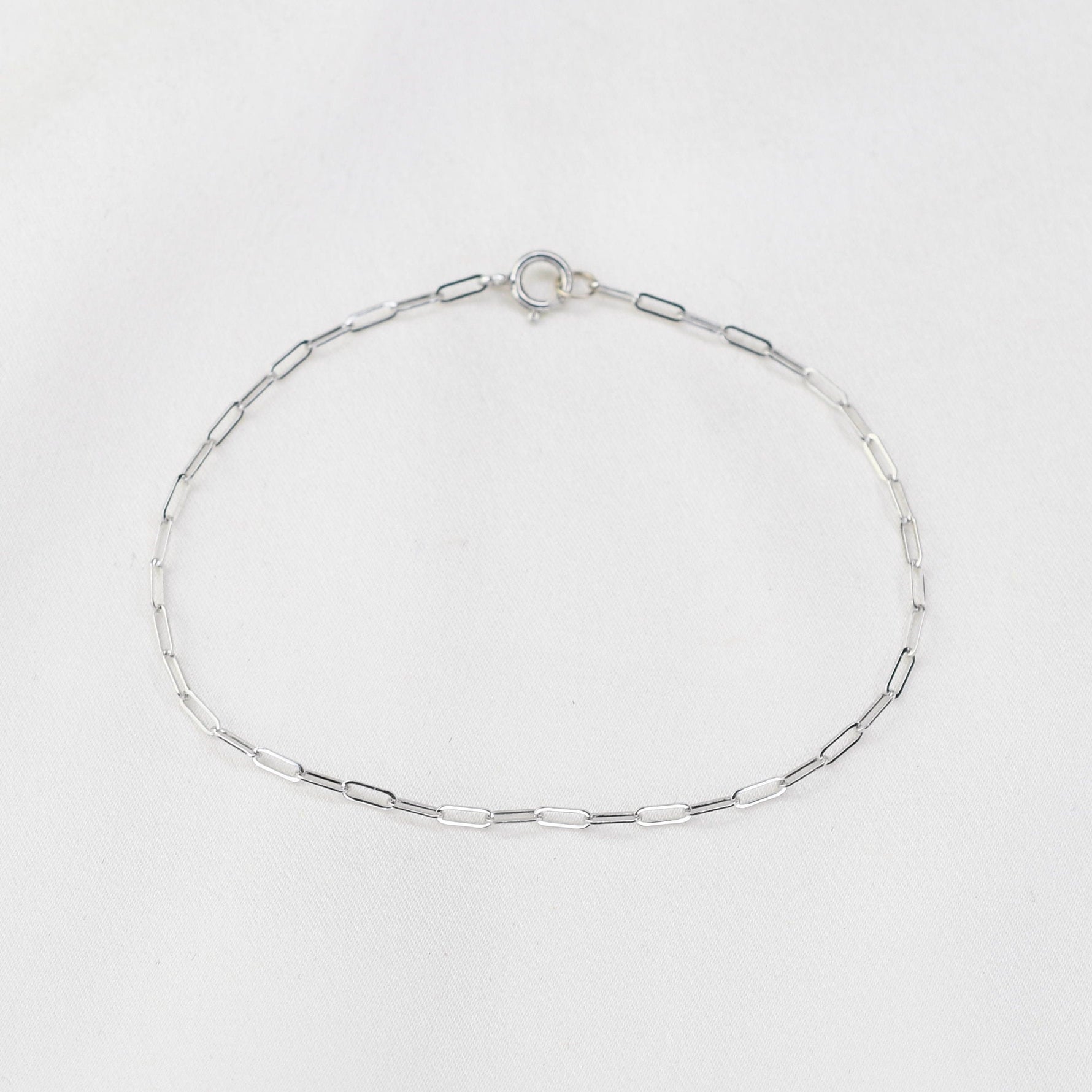 14K White Gold Paper Clip Chain Bracelet: Minimalist Style - Sash Jewelry
