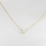 14K Gold Delicate Pearl Necklace: Floating Pearl Choker - Sash Jewelry