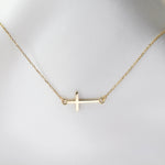 14k Gold Sideways Cross Necklace, Religious Jewelry, Mothers Gift - Sash Jewelry