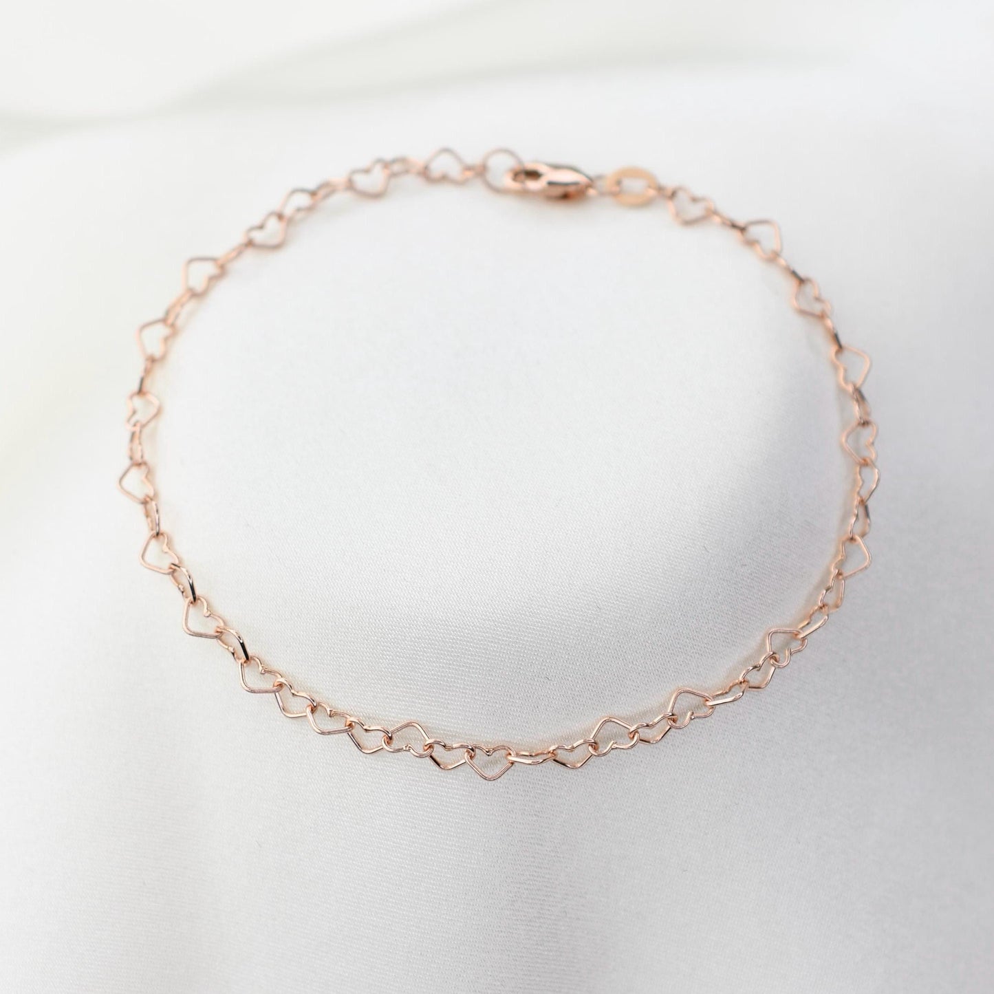 14K Rose Gold Heart Chain Bracelet