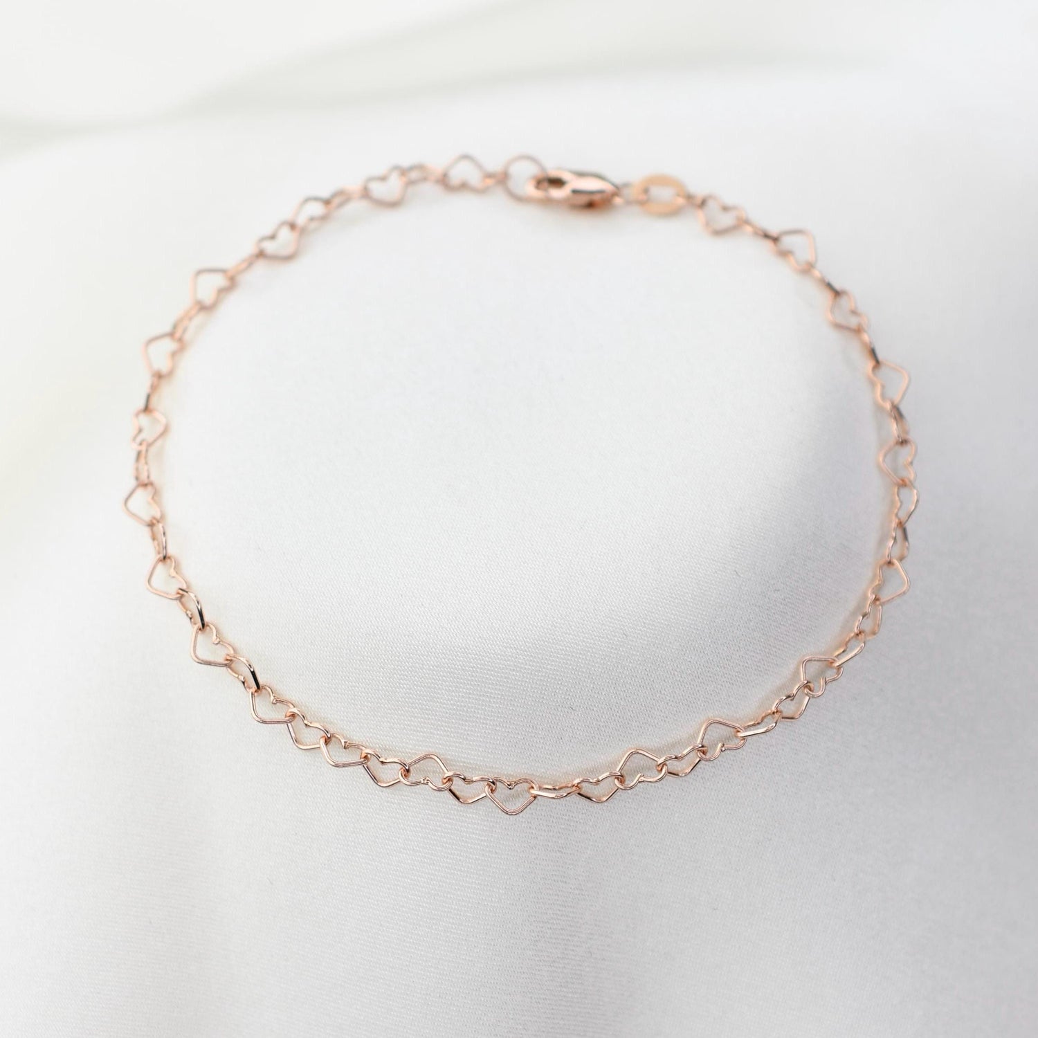 14K Rose Gold Heart Chain Bracelet