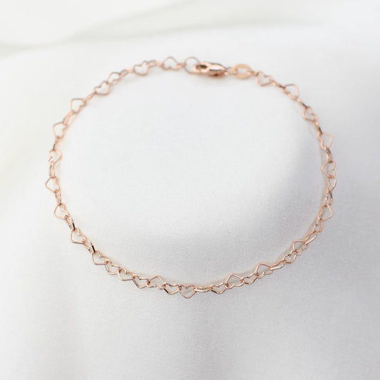14K Rose Gold Heart Chain Bracelet