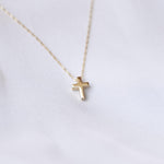 14K Gold Delicate Floating Cross Necklace - Sash Jewelry