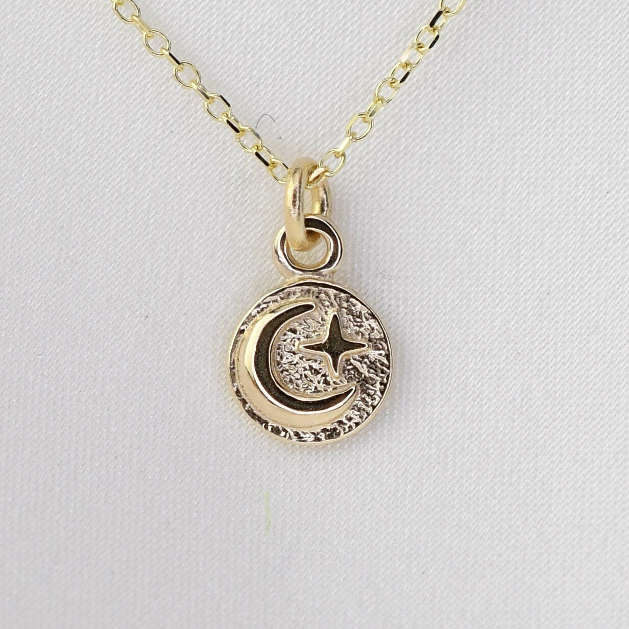 14K Gold Moon and Star Charm Necklace - Sash Jewelry