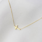 14K Gold Dainty Tiny Sideway Cross Necklace — Delicate Sideway Cross Necklace - Sash Jewelry