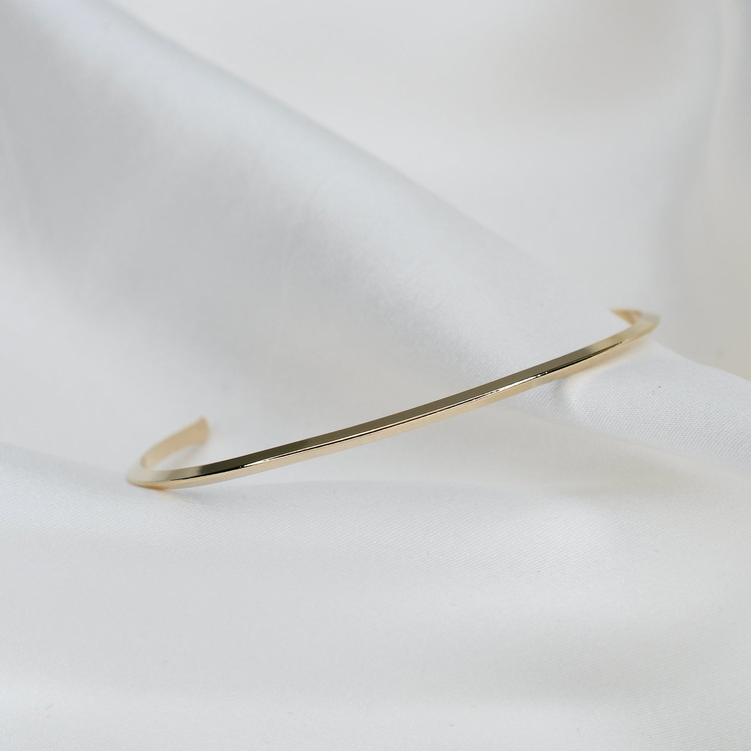 14K Solid Gold Cuff Bracelet – Minimalist Gold Cuff, Thin Open Bracelet - Sash Jewelry