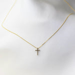 14K Solid Gold Floating Cross Necklace: Minimalist Curb Chain - Sash Jewelry