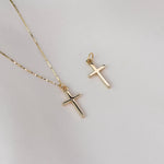14K Gold Small Cross Necklace: Dainty Box Chain - Sash Jewelry