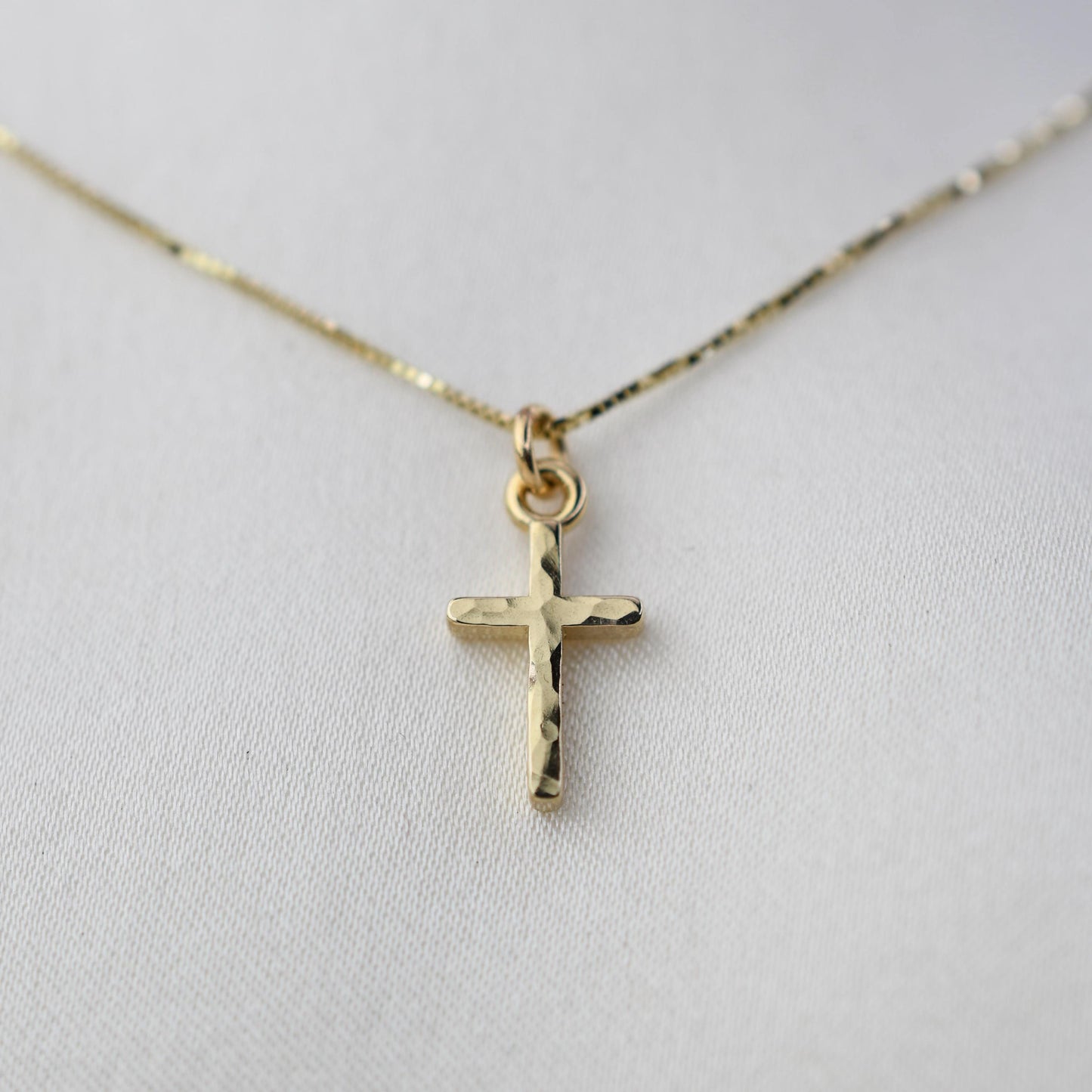 14K Gold Tiny Hammered Cross Necklace