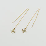 Gold Threader Tiny Flower Earrings – Delicate Gold Chain Earrings, Dainty Floral Jewelry, Minimalist Pull Through Earrings - Sash Jewelry