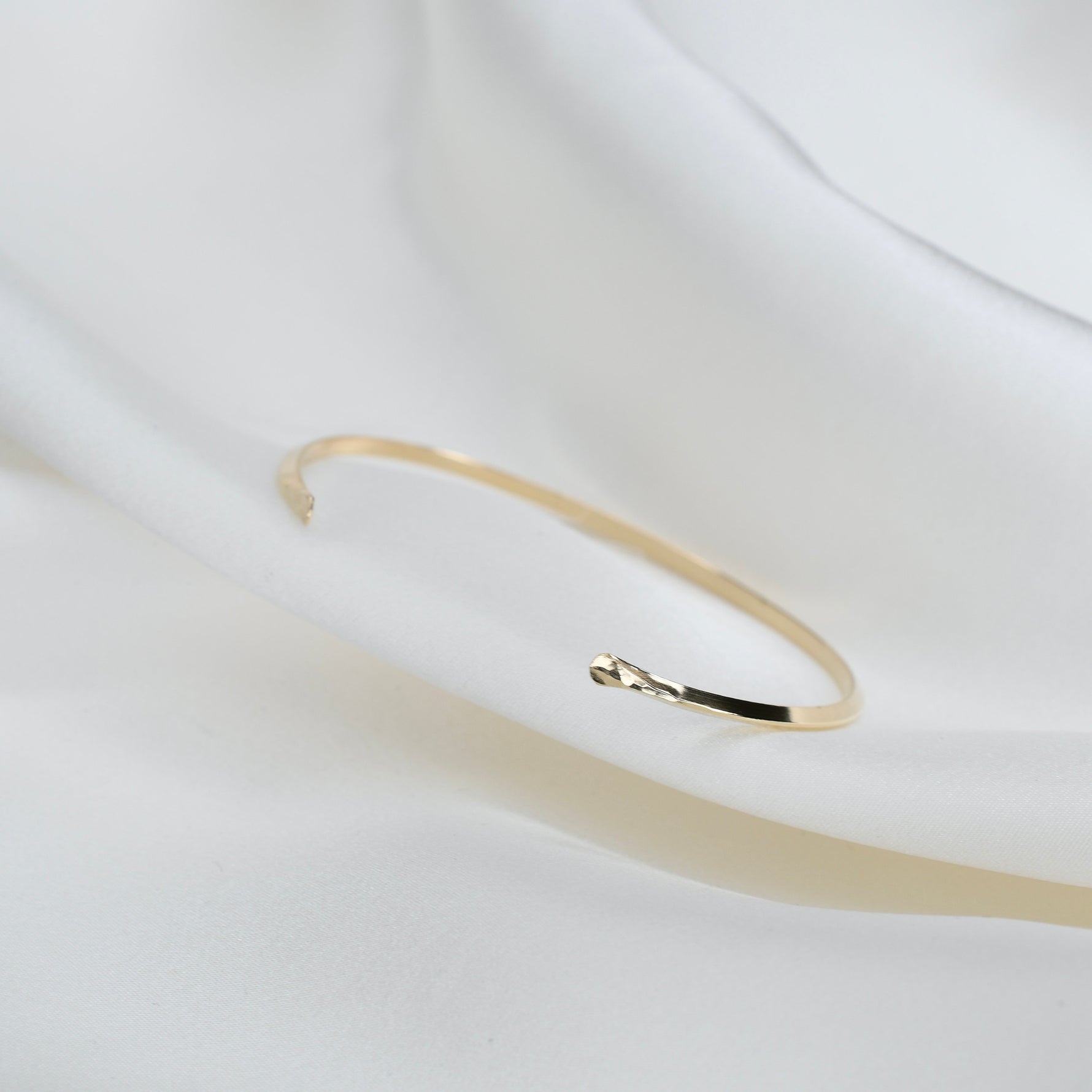 14K Solid Gold Cuff Bracelet – Minimalist Gold Cuff, Thin Open Bracelet - Sash Jewelry