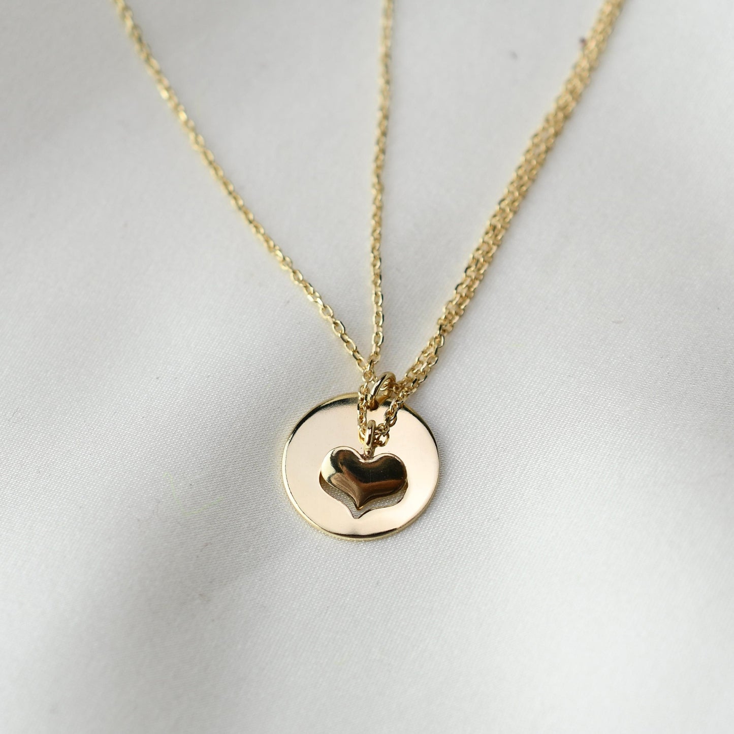 14K gold mother daughter heart necklace set
