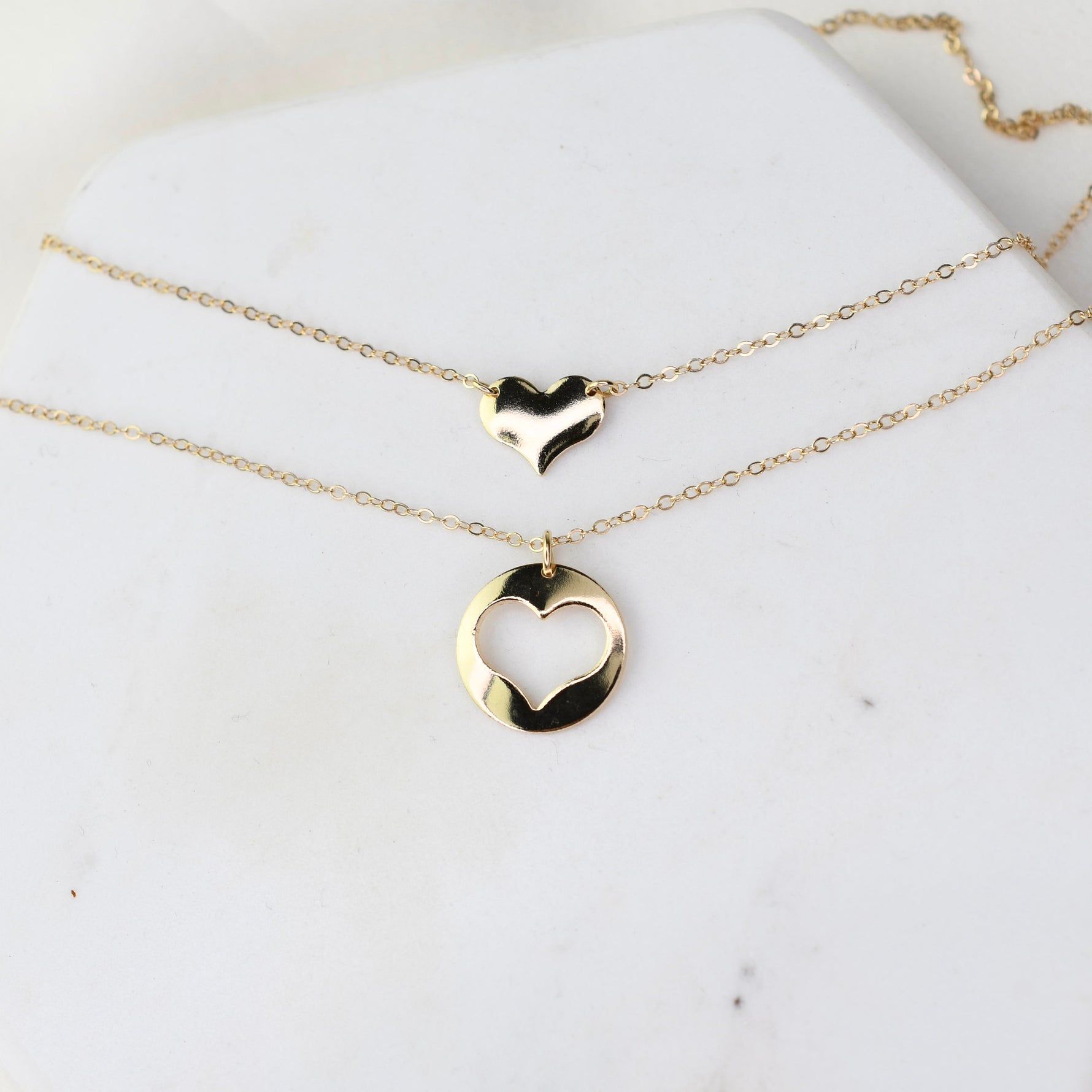 Mother Daughter Gift. Mother daughter 14K gold heart necklace set. Mother Gift. - Sash Jewelry