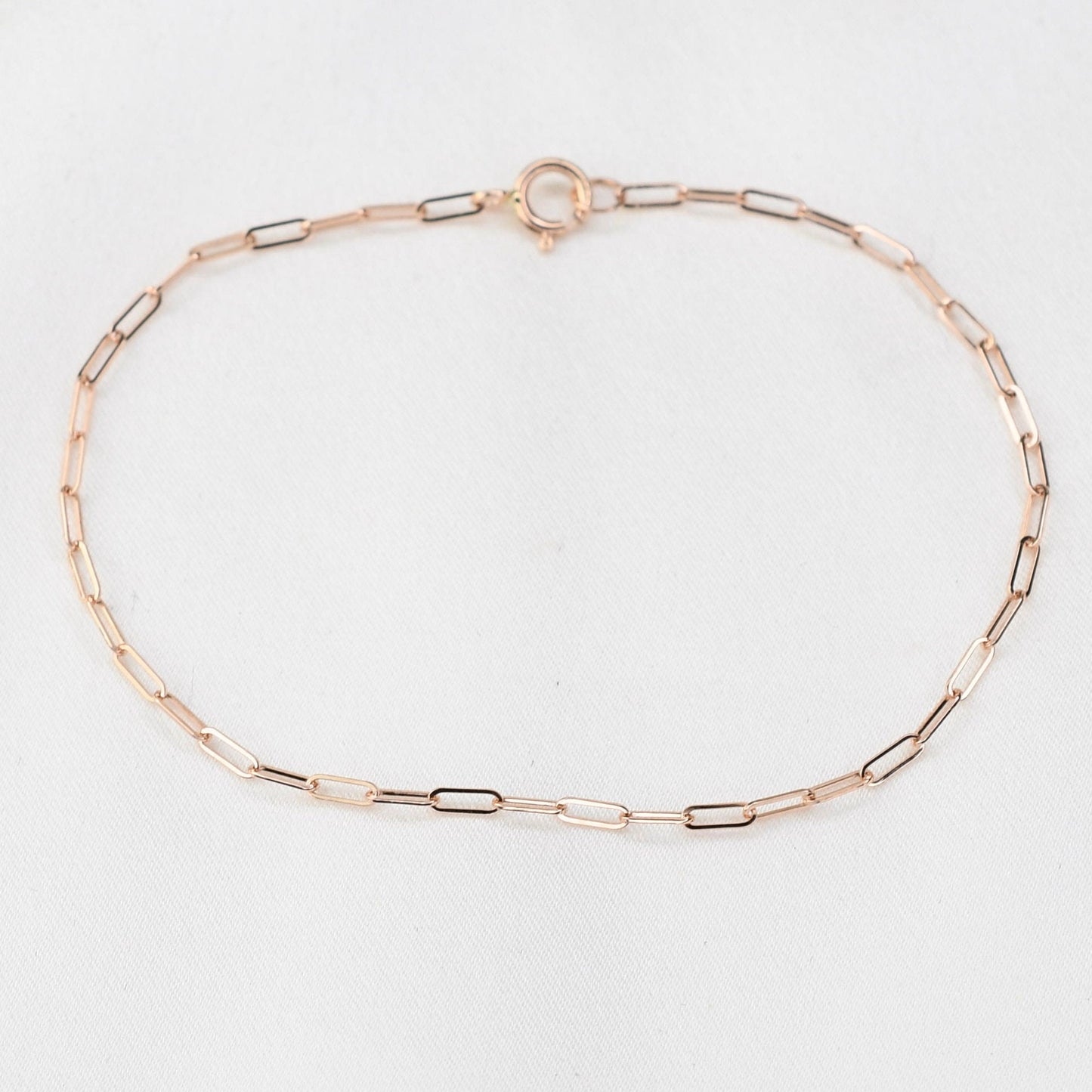 14K Gold Paper Clip Chain Bracelet - 1.5mm Solid Gold