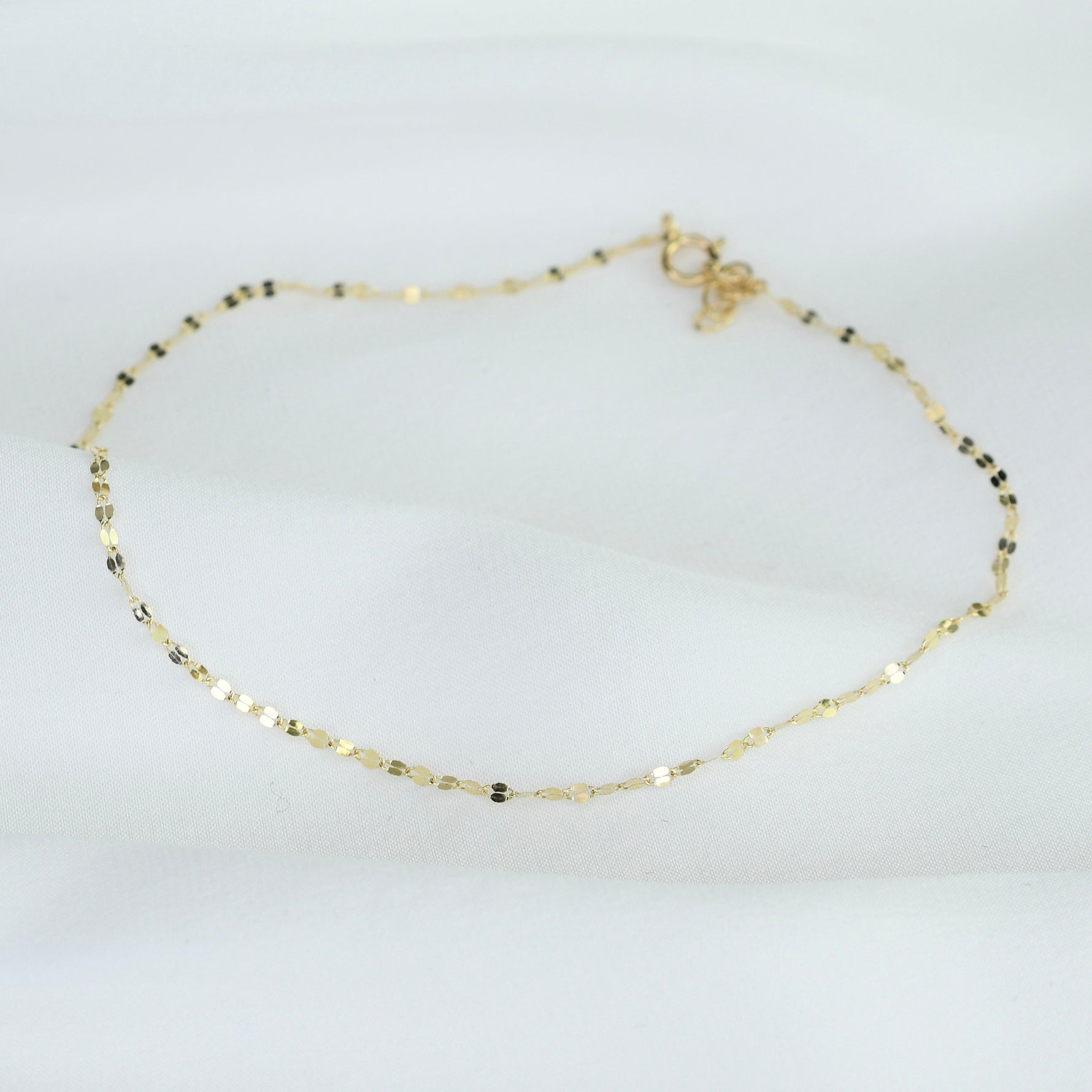 Sparkle Dainty 14K Gold Chain Anklet, Ultra delicate anklet - Sash Jewelry