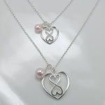 Mother Daughter heart Infinity necklace set, Heart Infinity necklaces, Silver Infinity, Pink Pearl Necklace - Sash Jewelry