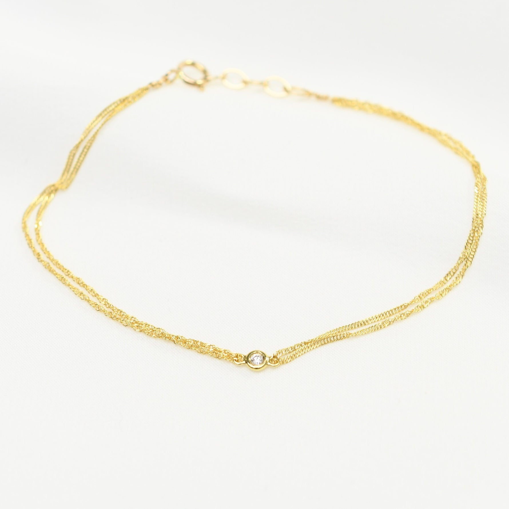 14K Gold Double Chain Diamond Bracelet – Dainty Solid Gold Bracelet - Sash Jewelry