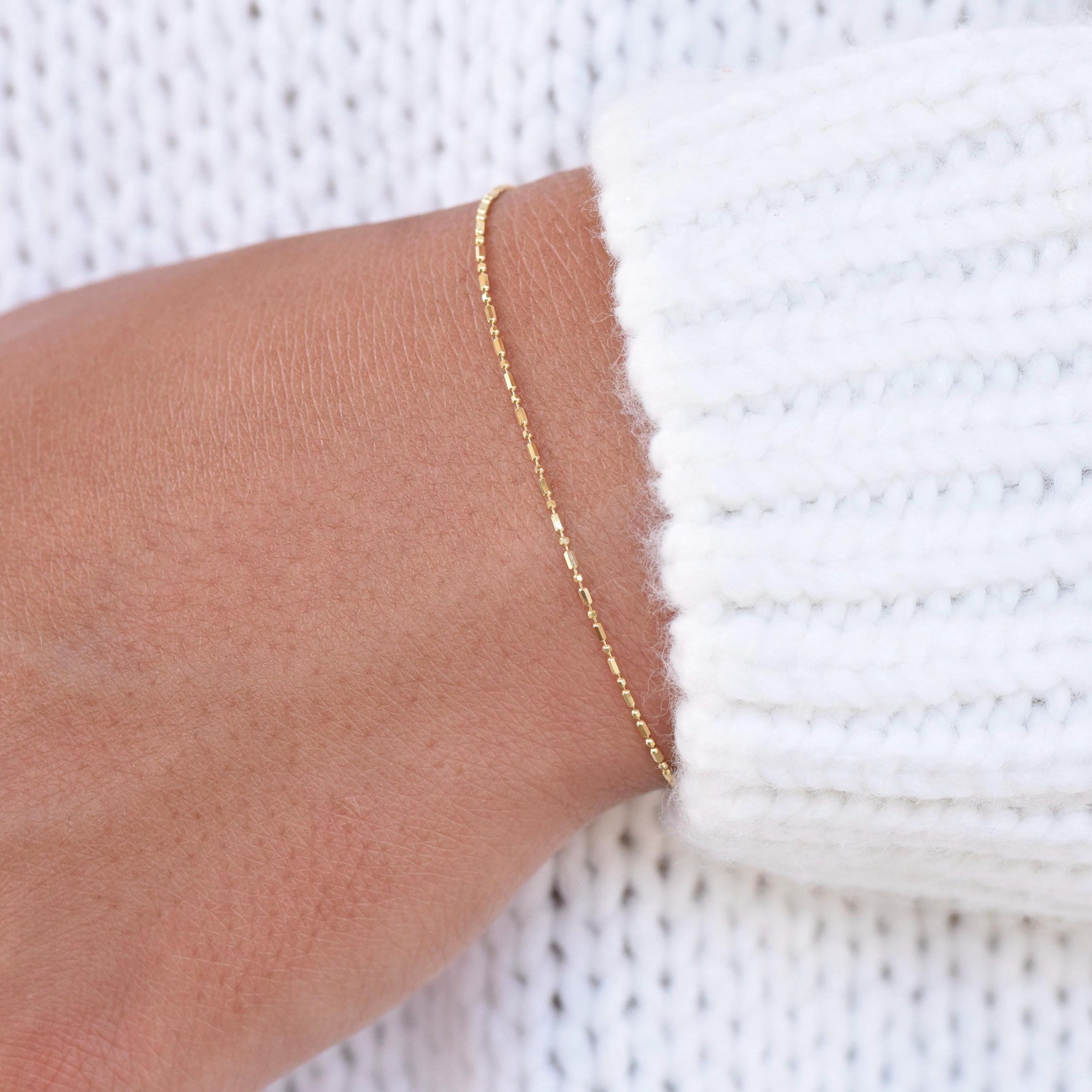 14K Gold 0.9mm Alternating Cylinder and Round Bead Chain Bracelet - Sash Jewelry