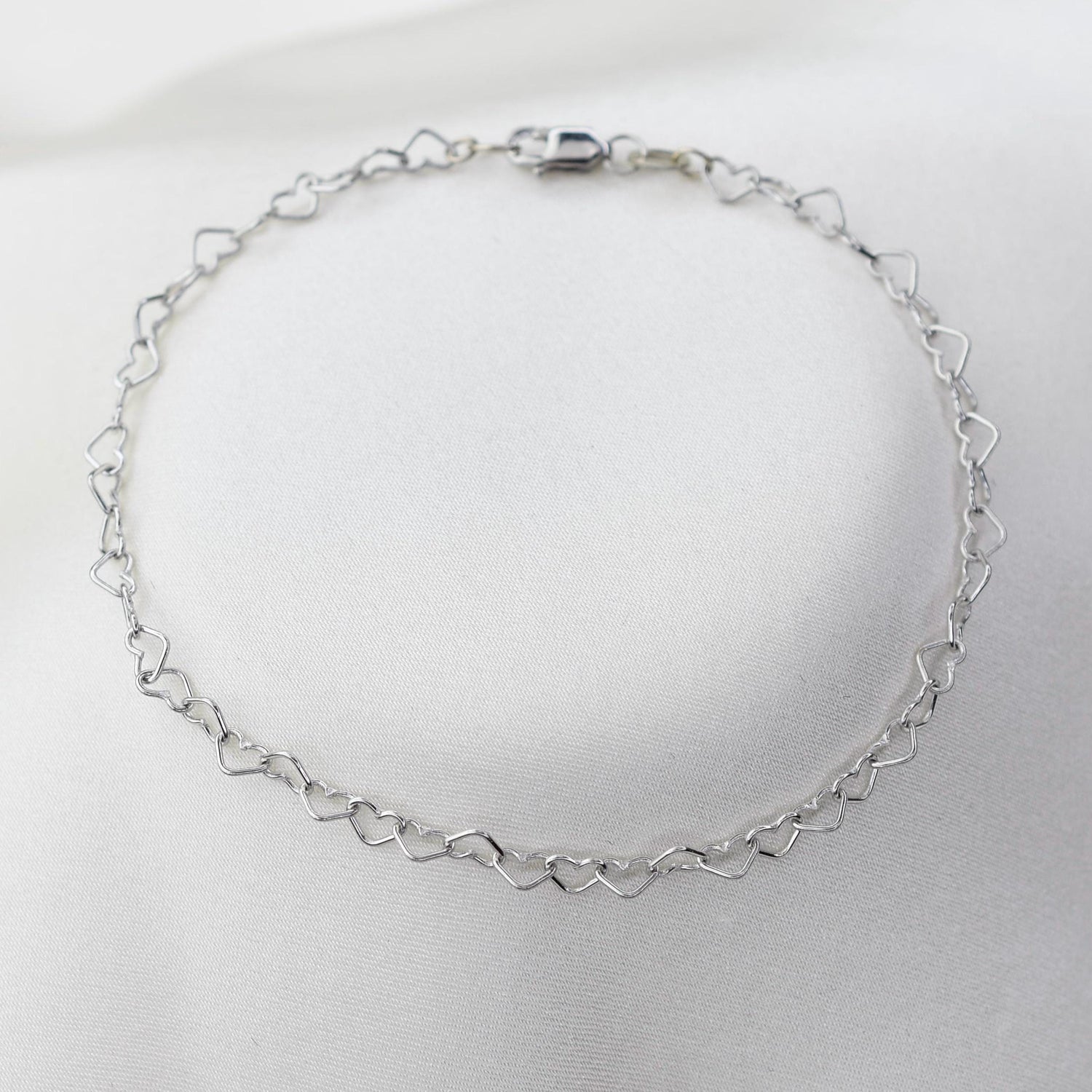 14k White Gold Heart Chain Bracelet - Sash Jewelry