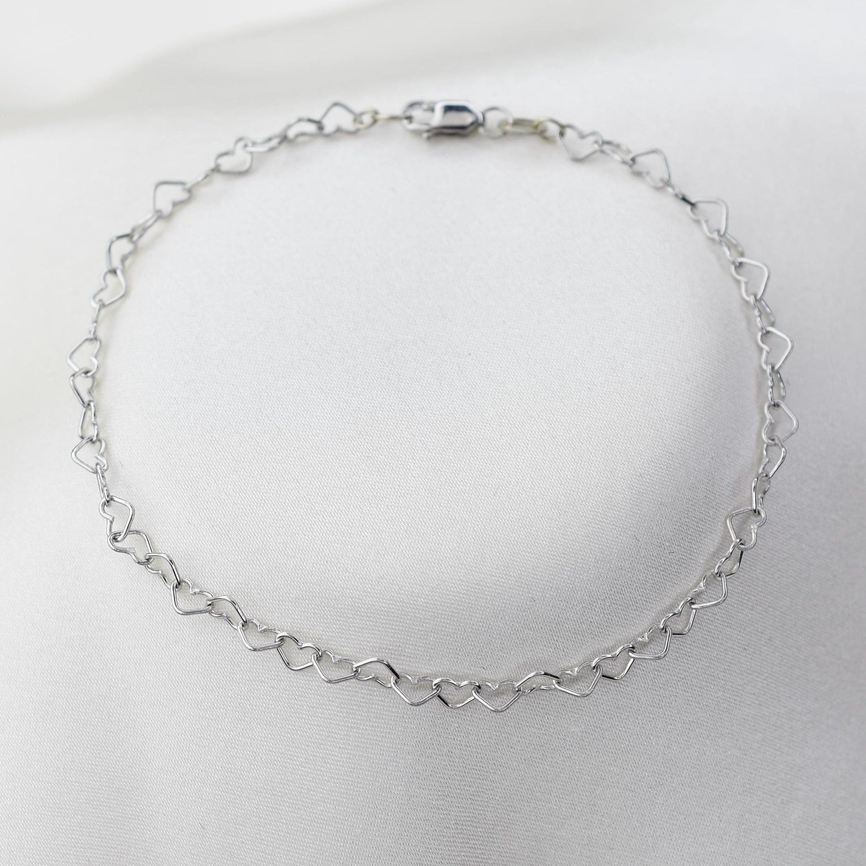14k White Gold Heart Chain Bracelet - Sash Jewelry