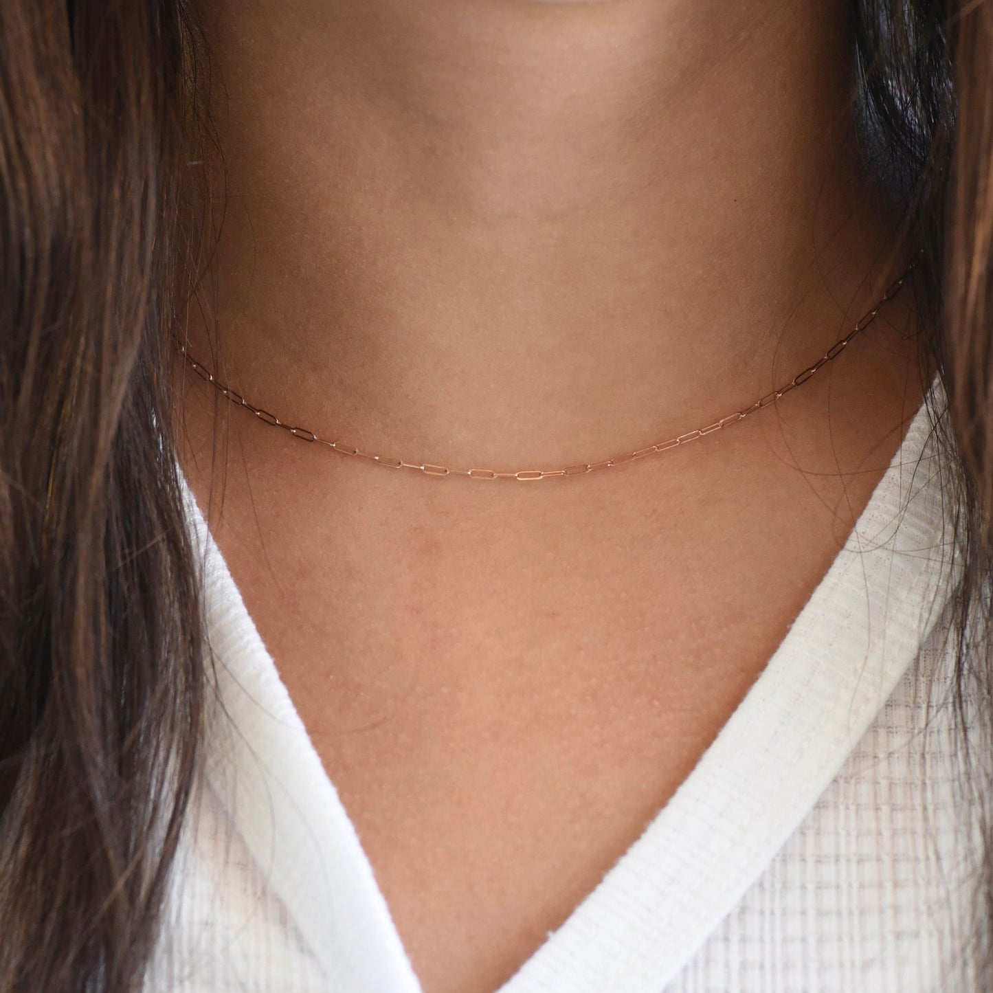 14K Gold Paper Clip Chain Necklace: Adjustable Delicate Style
