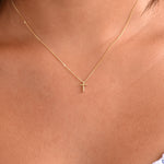 14K Solid Gold Floating Cross Necklace: Minimalist Curb Chain - Sash Jewelry