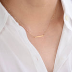 14k solid gold bar necklace dainty minimalist gold bar pendant flat cable chain