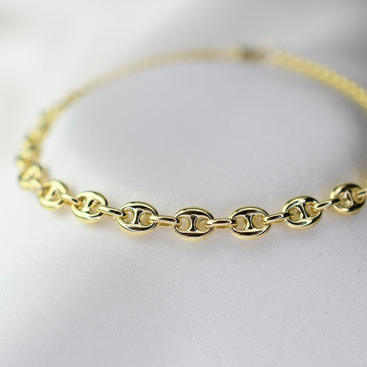 14K Gold Puffed Anchor Chain Bracelet
