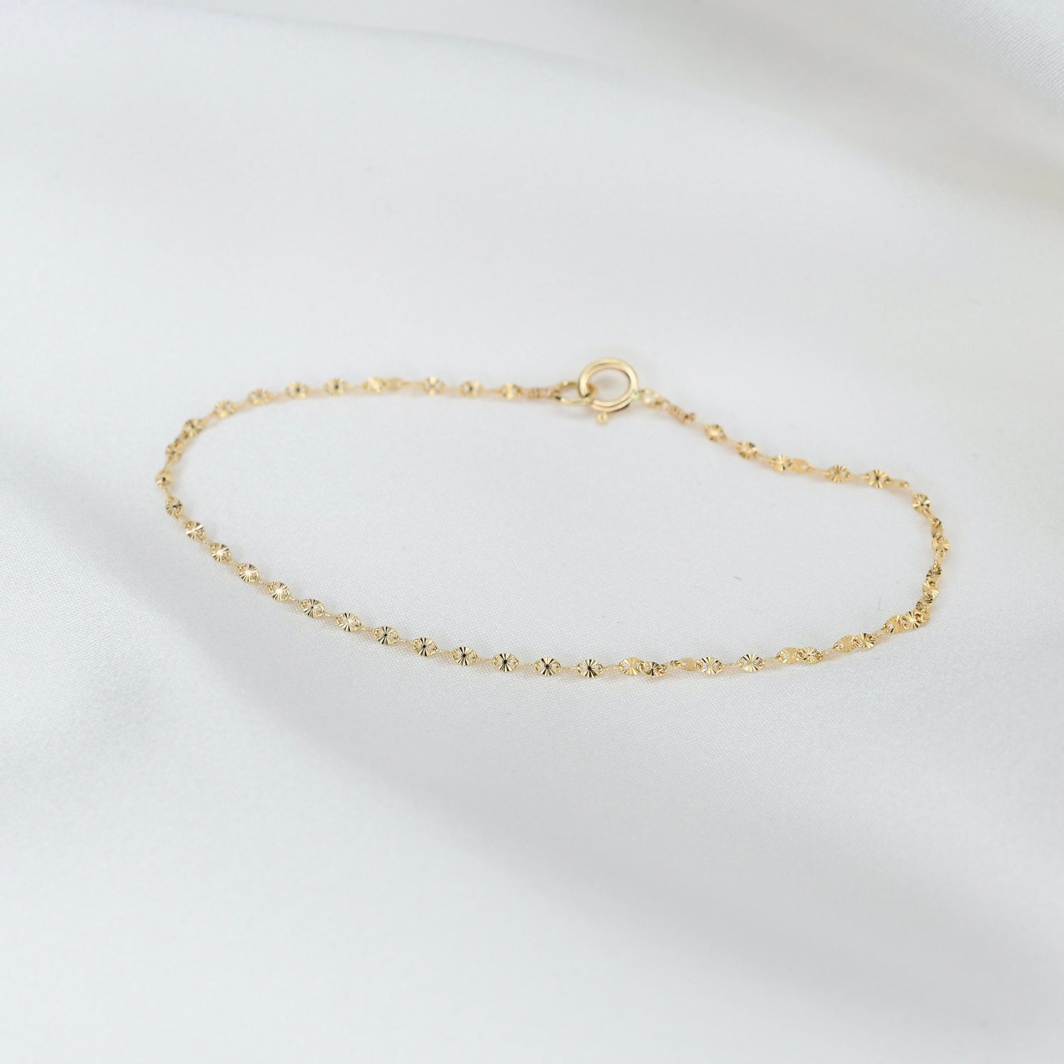 14K Gold Patterned Chain Anklet - Sash Jewelry