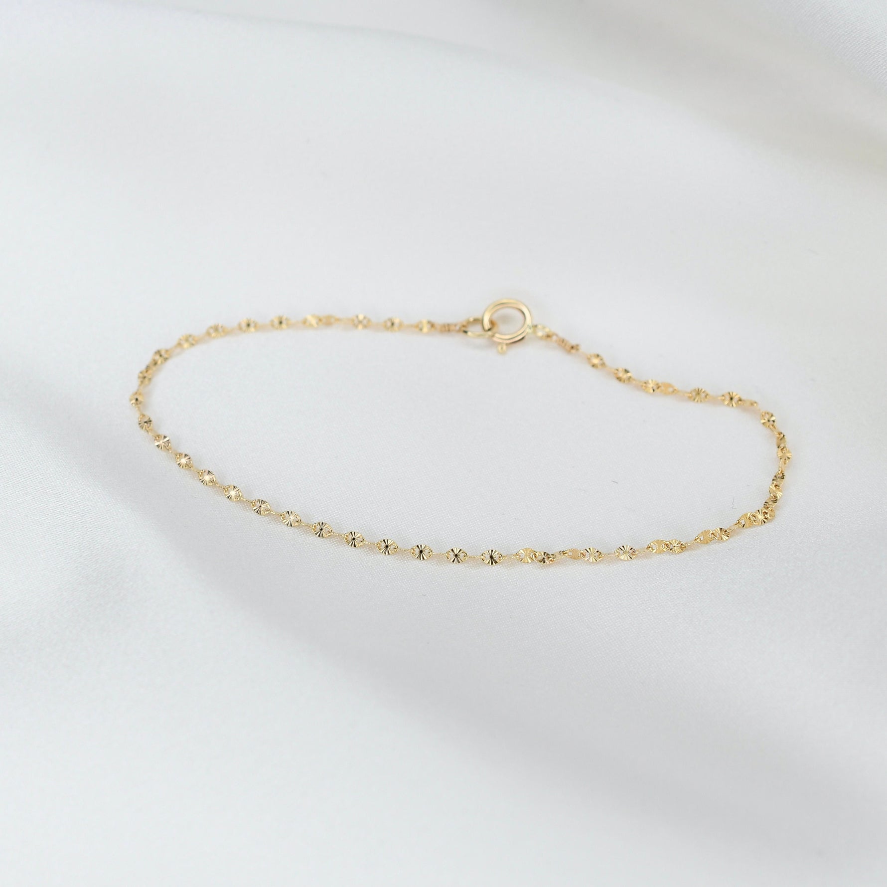 14K Gold Patterned Chain Anklet - Sash Jewelry