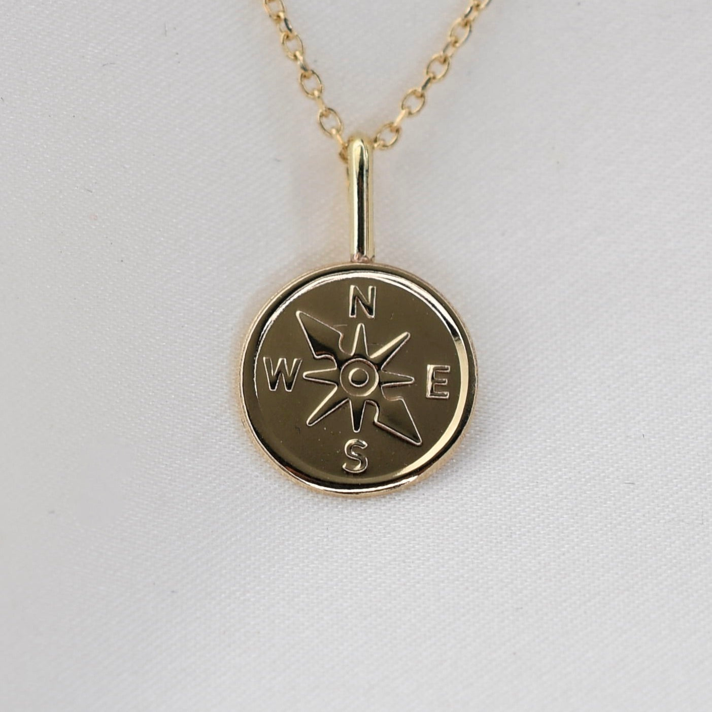 14k Gold compass pendant necklace