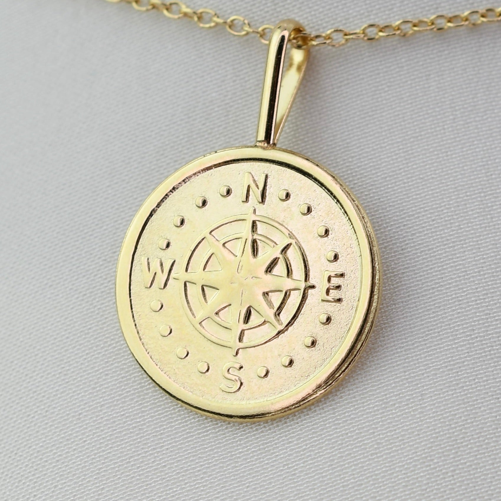 14K Gold Compass Necklace – Solid Gold Minimalist Charm - Sash Jewelry