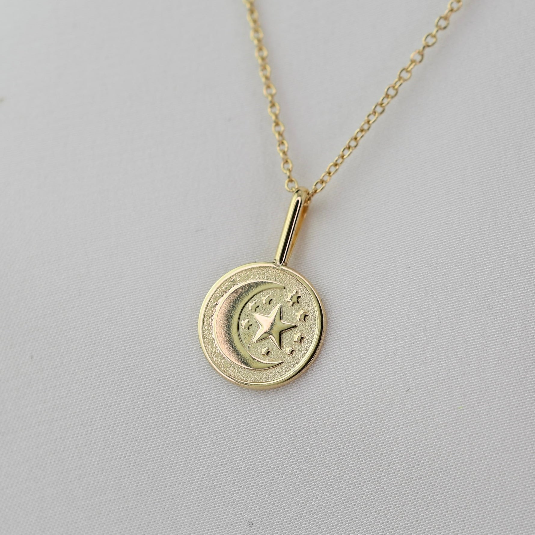 14K Gold Moon & Star Necklace – Solid Gold Celestial Charm - Sash Jewelry