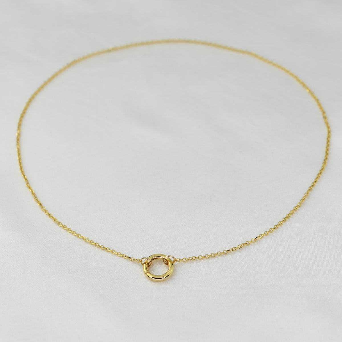 14K Solid Gold Push Lock Charm Holder Necklace – Beveled Cable Chain Charm Necklace