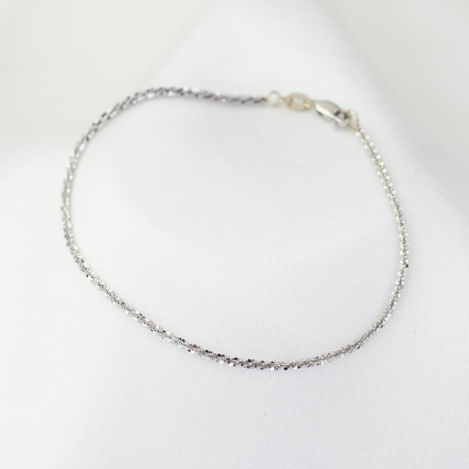 14K Solid Gold Sparkle Chain Bracelet | Dainty 1.5mm Gold Bracelet