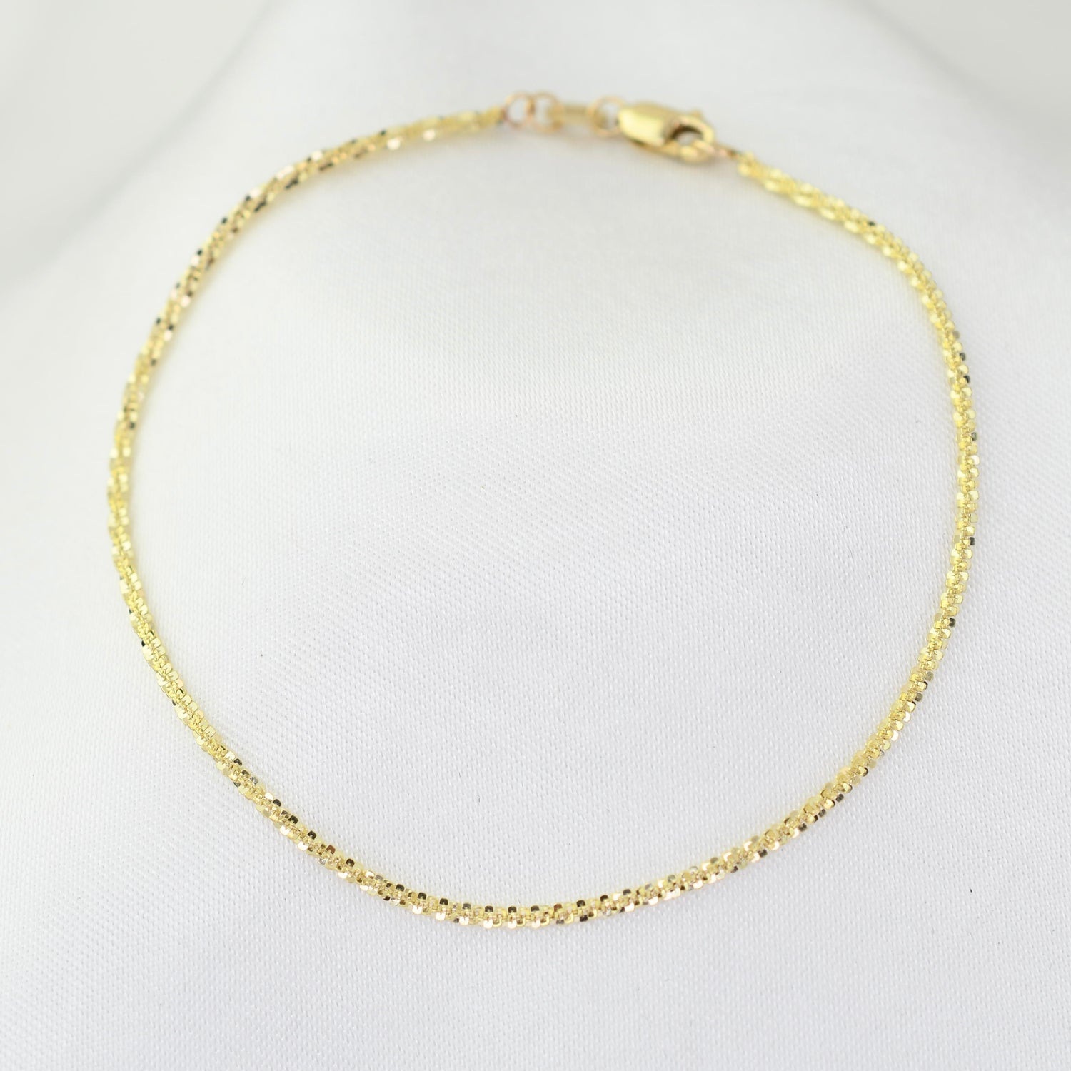 14K Solid Gold Sparkle Chain Bracelet | Dainty 1.5mm Gold Bracelet