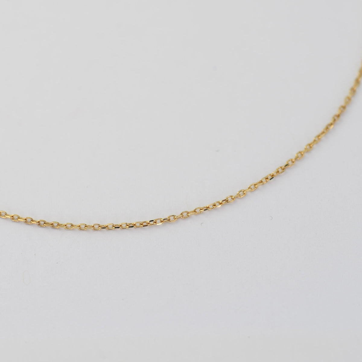 A delicate gold chain necklace photographed on a plain white background.