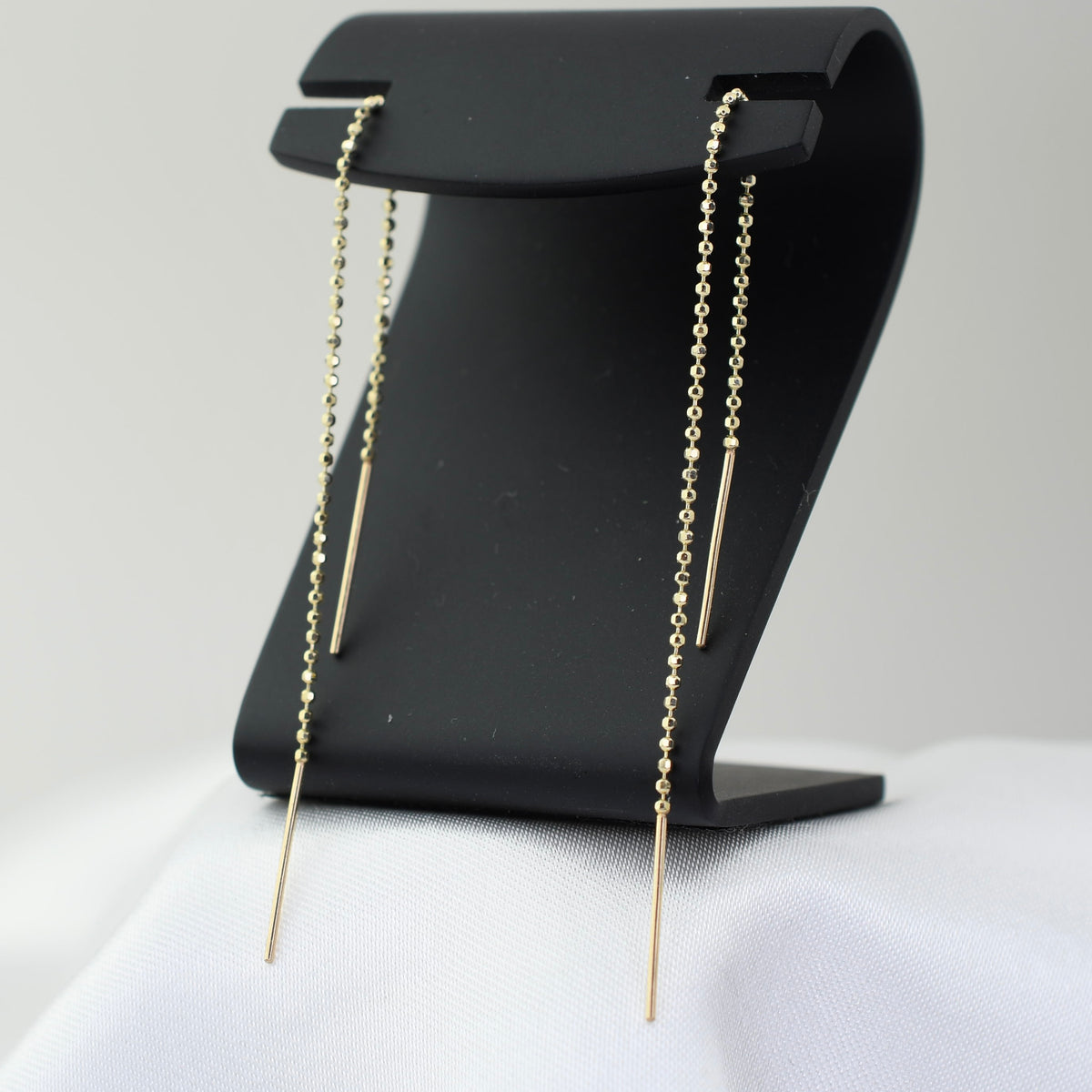 14K Gold Diamond-Cut Bead Chain Threader Earrings
