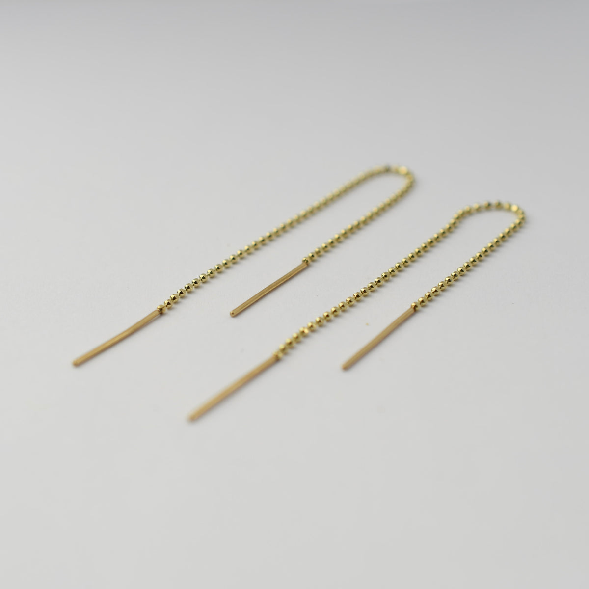 14K Gold Diamond-Cut Bead Chain Threader Earrings
